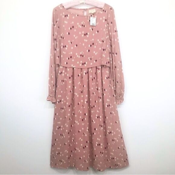 Orange Creek LA Gliks Mauve Pink Modest Diamond Print Long Sleeve Dress NEW - Picture 1 of 16